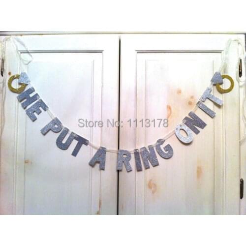 He Put A Ring On It Glitter Banner -- Bridal Shower or Bachelorette Party Decoration / Photo Prop wedding garland