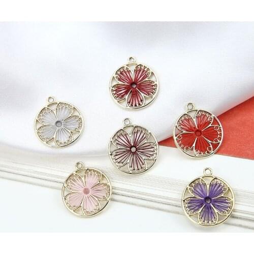 Hand-woven color geometric round shape 25mm alloy charms diy jewelry necklace/earrings for women accessory