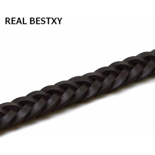 REAL BESTXY 1y/lot 12x6mm genuine Leather Cord Flat real Braided Cord Width Thread For Women & Men Bracelet knit leather cord