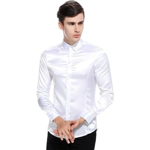 Emulation Silk Shirt Men Chemise Homme 2021 High Quality Long Sleeve Silk Satin Men Shirt Casual Button Dwon Mens Dress Shirts