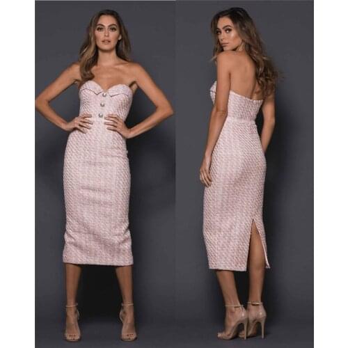Sexy Womens Dress Strapless Button Bodycon Thick Pink Evening Celebrity Party Dress