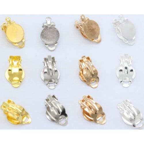 20p Gold Silver plated Earrings Ear Clip Base Findings DIY Supply Craft Blank 10mm Pad Fit Cabochon Cameo Jewelry Design Buckles