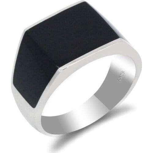 Turkish Men Ring 925 Sterling Silver Black Enamel Rings for Male Women Unisex Engagement Wedding Anniversary Jewelry Gift