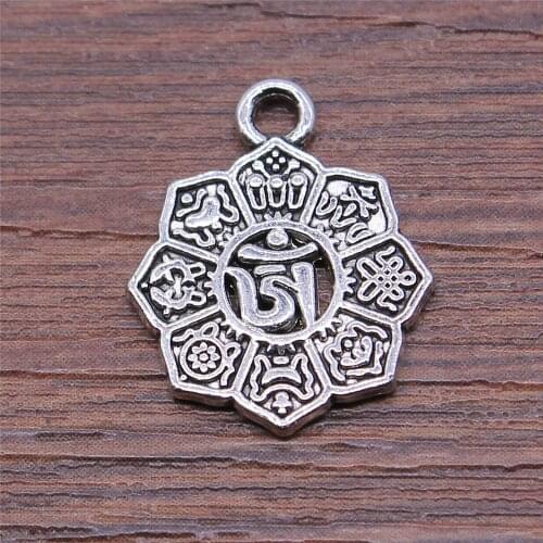 WYSIWYG 10pcs Om Symbol Pendant Charms Diy Jewelry Making Jewelry Finding Antique Silver Color 15x18mm