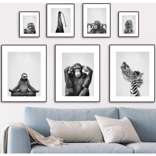 Zebra Orangutan Anteater Otter Yoga Sloth Nordic Posters And Prints Wall Art Canvas Painting Wall Pictures For Living Room Decor