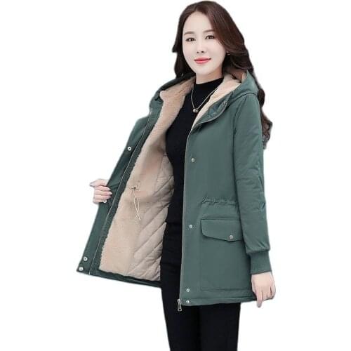 Women Jacket 2021 New Female Plus Velvet Thickening Winter Overcoat Korean Loose Womens Cotton Clothes Fashion Cotton Coat D