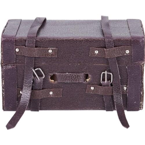 1:12 Doll house Miniature Vintage Leather Wood Suitcase Mini Luggage Box