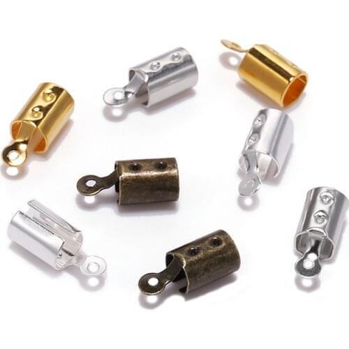 100pcs 5*12mm Fold Over Crimp Cord End Findings Leather Clasp Tip End jewelry Connector For Jewelry Making Supplies DIY Bracelet