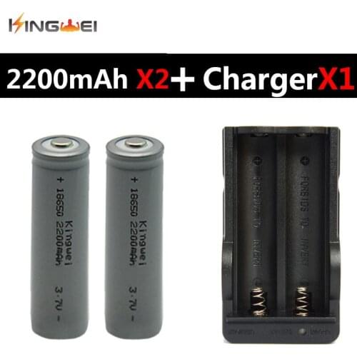 2Pcs KingWei 18650 Batteries Gray 18650 2200mAh 3.7v Rechargeable Lithium Ion Battery With Double Batteries EU US Charger