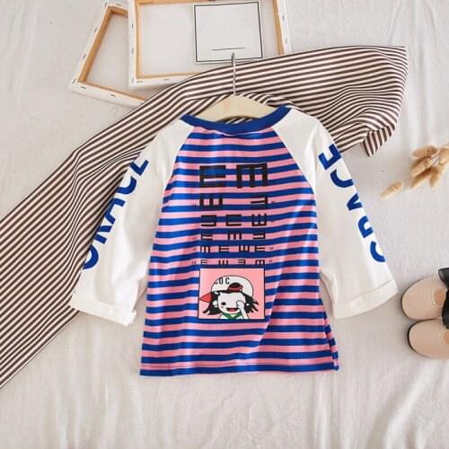 2019 Summer T-Shirts Cotton Colorful Stripe Shirt Long Style Shirt Children Boy Girl Kids Baby Toddler Tops