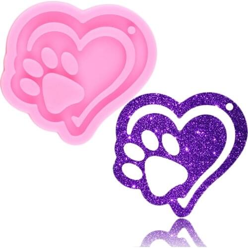 Shiny Glossy Heart Cat Paw Silicone Keychain Mold Polymer Clay Necklace Jewelry Making Epoxy Resin Molds Handmade Charms Mould