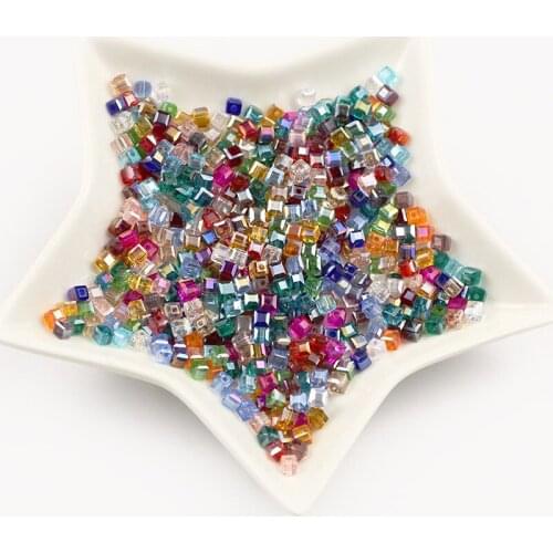 Wholesale 17 AB color Square Austrian Crystal Beads 4mm 100Pcs charm Glass Loose Bead for DIY Jewelry Making accessories finding
