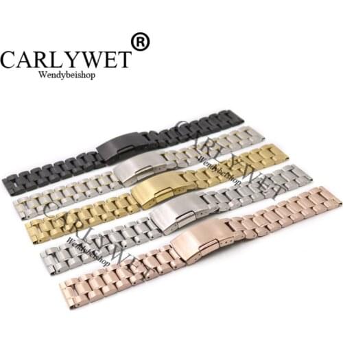 CARLYWET 14 16 18 19 20 22 24 26 28mm Silver Single Push Clasp Wrist Watch Band Bracelet For Omega Rolex IWC Tag Heuer Breitling