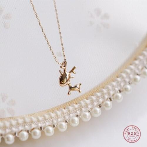 925 Sterling Silver Cartoon Elk Pendant Clavicle Chain Necklace For Women Simple Cute Girlfriend Jewelry Friendship Gift