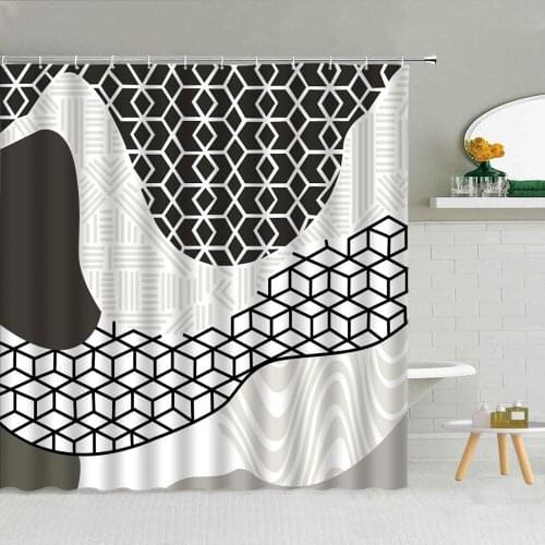 Black White Geometric Shower Curtains Colorful Fish Scale Pattern High Quality Bath Screen Frabic Bathroom Curtains With Hooks