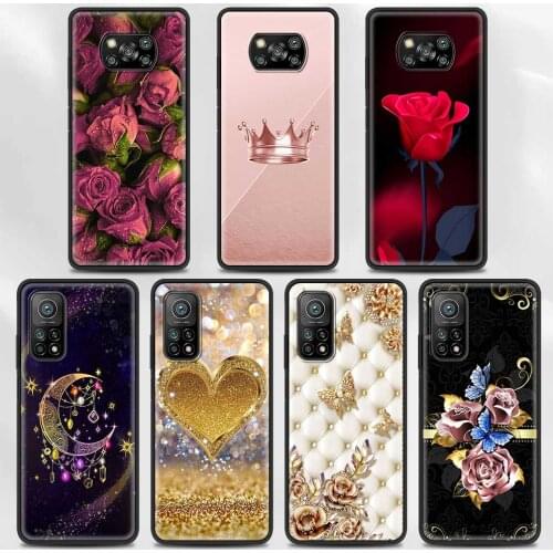 Black Case For Xiaomi Poco X3 NFC M3 Pro Pocophone F1 F3 Note 10 A2 Lite CC9E CC9 A3 Fundas Coque Red Rose And Diamond Butterfly