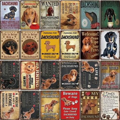 [ Kelly66 ] Pet Dogs Rules Warning Better Life With Dachshund Metal Sign Home Decor Bar Wall Art Painting 20*30 CM Size DG-12