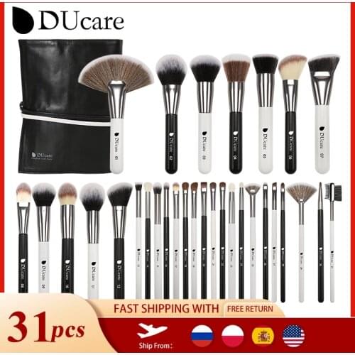 DUcare Black/WhiteProfessional Makeup Brushes with Bag Natural goat hair Foundation Powder Concealer Contour Eyes Blending 31pcs