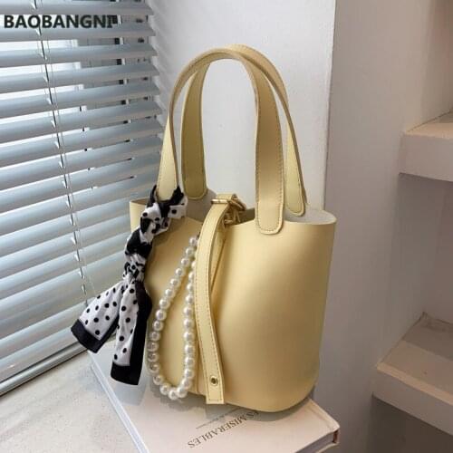 European and American High-quality Ladies Large-capacity Bucket Bag New Silk Scarf One Shoulder Messenger Pearl Handbag