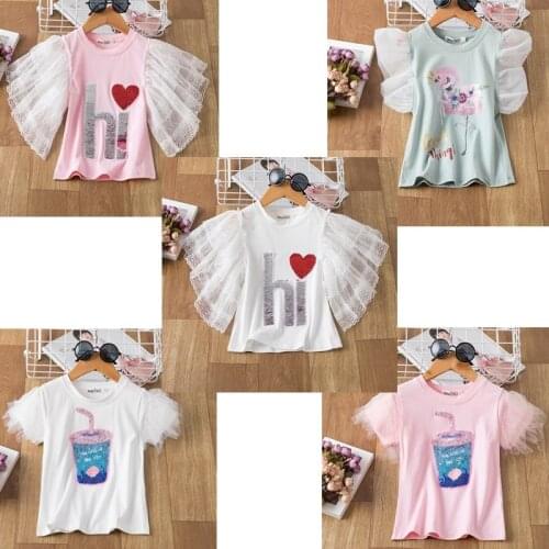 Summer Fashion Girls Unicorn T-shirt Children Short Sleeves Red love Cotton Tops Kids Boys Cartoon Print Tees Birthday Clothes