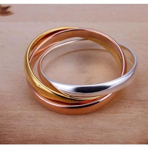 Hot selling size 6#7#8#9# silver plated finger Rings for women mens jewellery fashion jewelry three-colour Triple Ring KN-R058