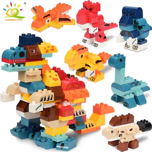 HUIQIBAO 130PCS 6in1 Disnosaurs Dragon Large Building Blocks Set DIY Intellectual Assembly Big Size Bricks Children Kids Toys
