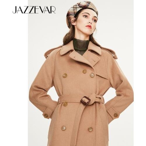 JAZZEVAR 2020 New arrival autumn women trench coat top khaki color outwear slim clothing with belt long women coat N9069