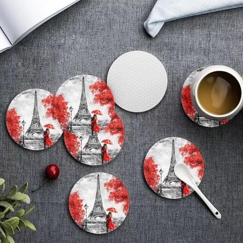Oil Painting Paris Eiffel Tower Drink Coasterr Antiskid Mug Mat Cup Table Pads Insulation Drink Coaster Placemat Custom