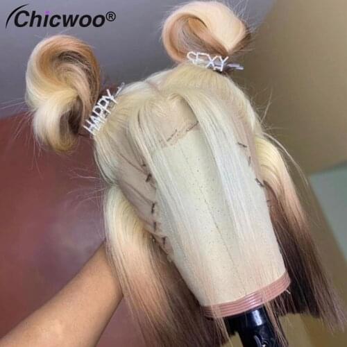 Ombre Short Bob Wigs For Women Brazilian Grey Red Yellow Highlight Lace Front Human Hair Wigs With Baby Hair 4x4 Closure Wig