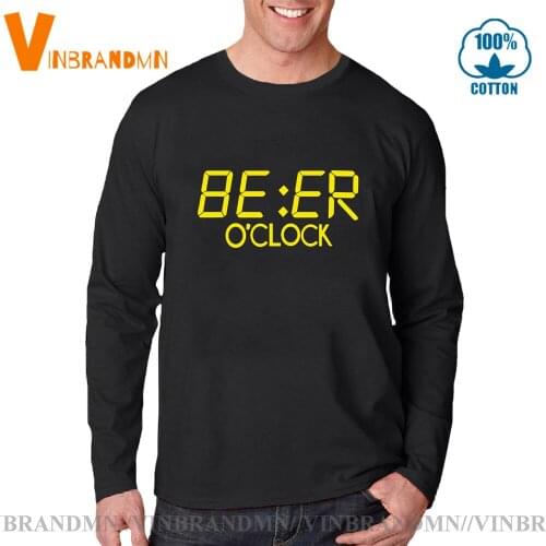 Cool Summer Clothes O Neck Streetwear Harajuku Graphic men Casuce Party Tees Funny BEER OCLOCK Print Long Sleeve Tee Shirt