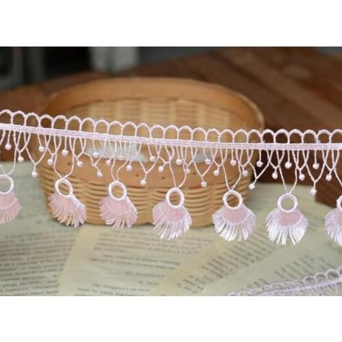 Hot !!! 2 Meters 6cm Fringe Pink Lace Fabric For Garment Decoration High Quality DIY Tassel Lace Applique Lace Trim