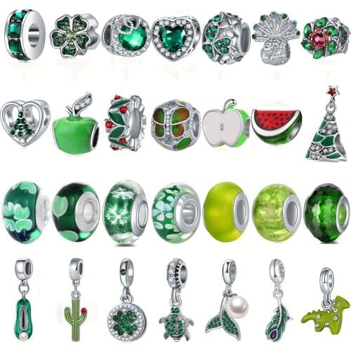 Hapiship Fashion Green Apple Flower Tortoise Feather CZ Charm Bead Fit Original Pandora Bracelet DIY Jewelry For Women CZ216