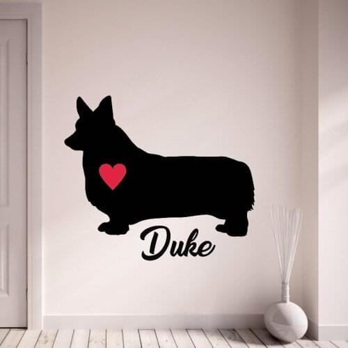 Welsh Corgi Wall Decal Custom Personalized Dogs Name Vinyl Wall Stickers Pet Dog With Red Heart Art Mural Home Decoration M916