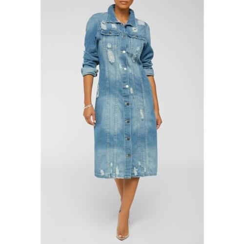 Autumn Women Sexy Ripped Denim Jackets Fad Vintage Casual Long Jean Jacket Winter Female Long Sleeve Coat Streetwear Plus Size