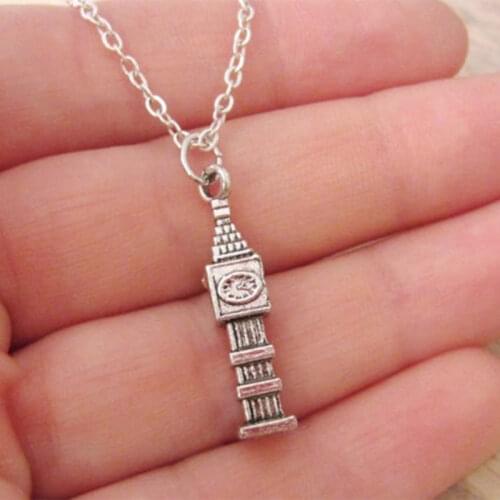 Big Ben Necklace London Monument Jewelry Clock Tower Charm- Silver Color Jewelry Inspired Charm Gift wholesale