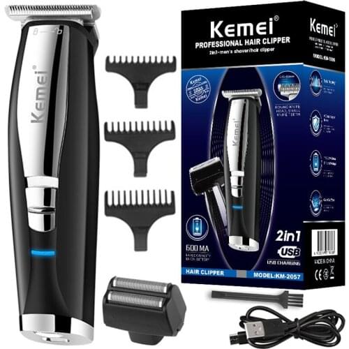 Kemei 2057 Professional powerful 2in1 pro kemei rechargeable hair trimmer and shaver for men electric beard trimme hair cutter