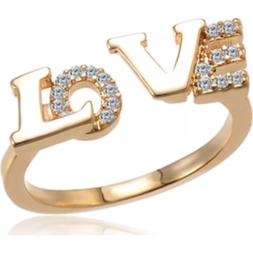 LOVE Letter Crystal Opening Adjustable Rings Womens Fashion Creative Rhinestone Wedding Engagement Jewelry Valentines Day Gift