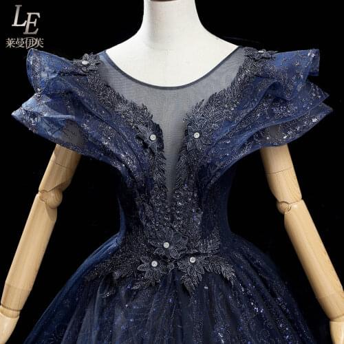 Luxury navy embroidery beading queen collar long dress medieval Renaissance Victoria ball gown