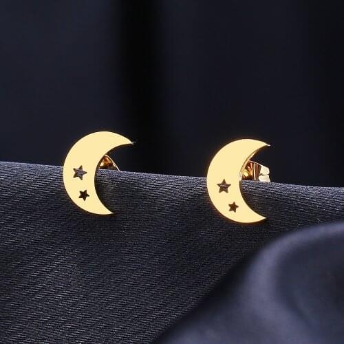 Stainless Steel Earrings Moon Stars Fashion Stud Earrings Classic Simple Earrings For Women 2021 Jewelry Wedding Party Gifts