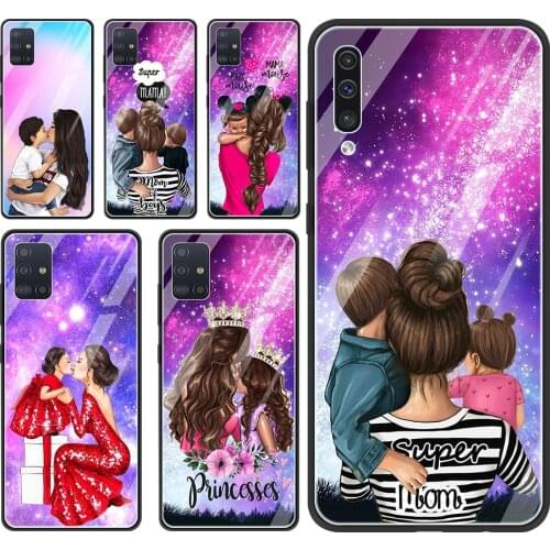 Glass Cover For Samsung Galaxy A50 A70 A40 A30 A20 A10 Silicone Capa Back Coque Shell Fundas Case Super Mom Woman Baby