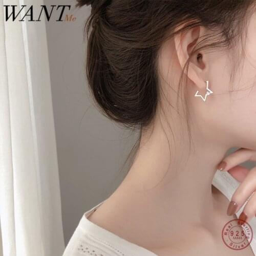 WANTME Fashion Genuine 100% 925 Sterling Silver Inlaid CZ Stars Stud Earrings for Women Birthday Gift Jewelry Accessories 2020