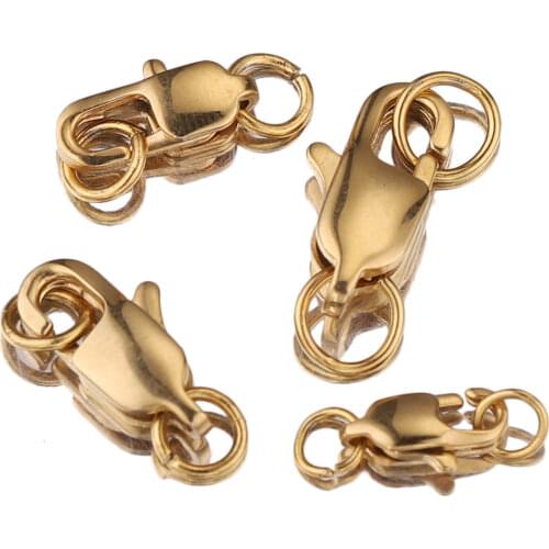 10pcs High Quality Gold Stainless Stee Lobster Clasps Hooks with Jump Ring for DIY Jewelry Making Supplies Bulk Items Wholesale