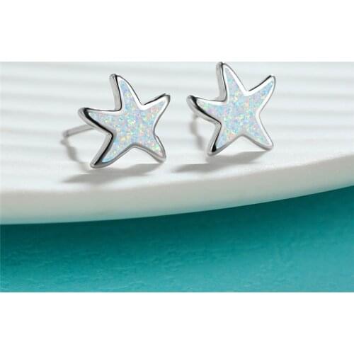 Boho Female White Blue Opal Earrings Rose Gold Silver Color Wedding Earrings Cute Bridal Small Star Stud Earrings For Women