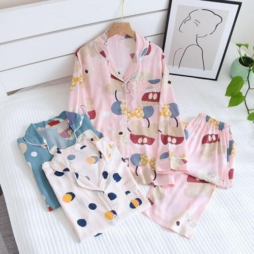 Women Loose Soft Long Sleeve Pajamas Set Summer Cool Comfortable Breathable Cotton Silk Pajama Home Clothes Loungewear Sleepwear