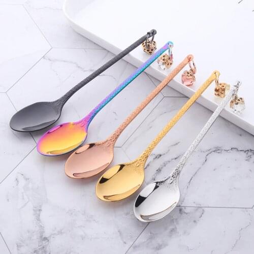 10PCS 18/10 Stainless Steel Creative Earring Spoon Court Style Coffee Spoon Exquisite Handle Shape Pudding Yogurt Mini-Spoon HOT