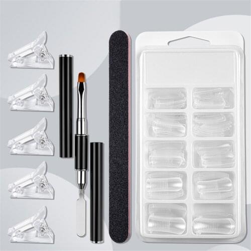 100pc Nail Extension Nail Set With Scale Piece Phototherapy Pen Double Headed Steel Push Nail Mold Polishing Strip Crystal Clip