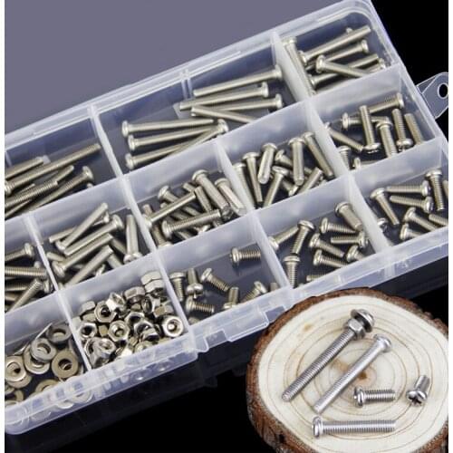160pc/lot M5/M6 304 Stainless Steel Phillips Round Screws Bolt Nut Washers Assortment Kit Hardware Fasteners Nut Bolt Sets