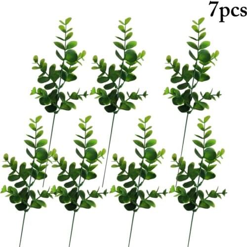 7 Branch Artificial Eucalyptus Decorative Not Fade Faux Plants Ofiice Desktop Decorative Wedding Plastic Ornaments Garden Decor
