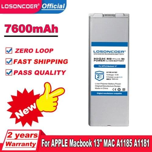 7600mAh Battery For APPLE Macbook 13" MAC A1185 A1181 MA566FE/A MB881LL/A MA472 MA701 MA566 MA561 MA566G/A MA566J/A Battery