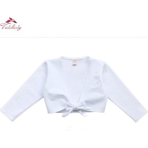 White Girls Ballet Dance Top Cotton Ballerina Costume Short Jacket Shrug Cardigan Coat Girls Princess Dress Cover Up